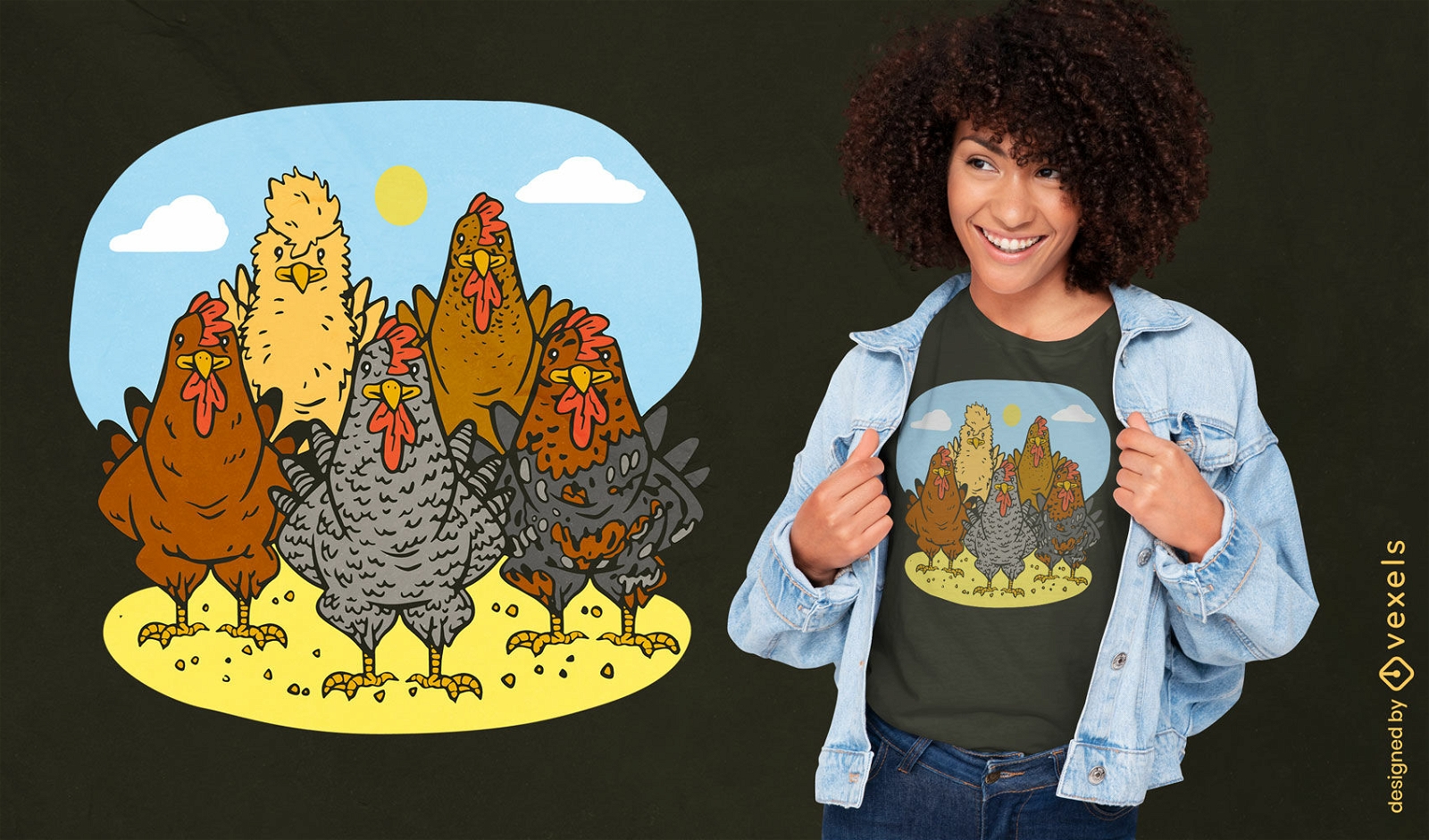 Diseño de camiseta de pollos en la granja.