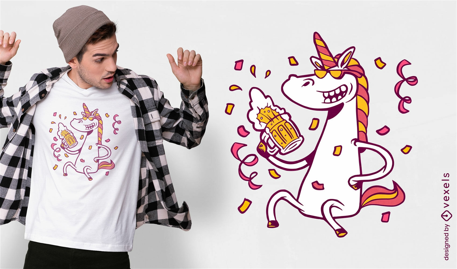Unicornio borracho con diseño de camiseta de cerveza.