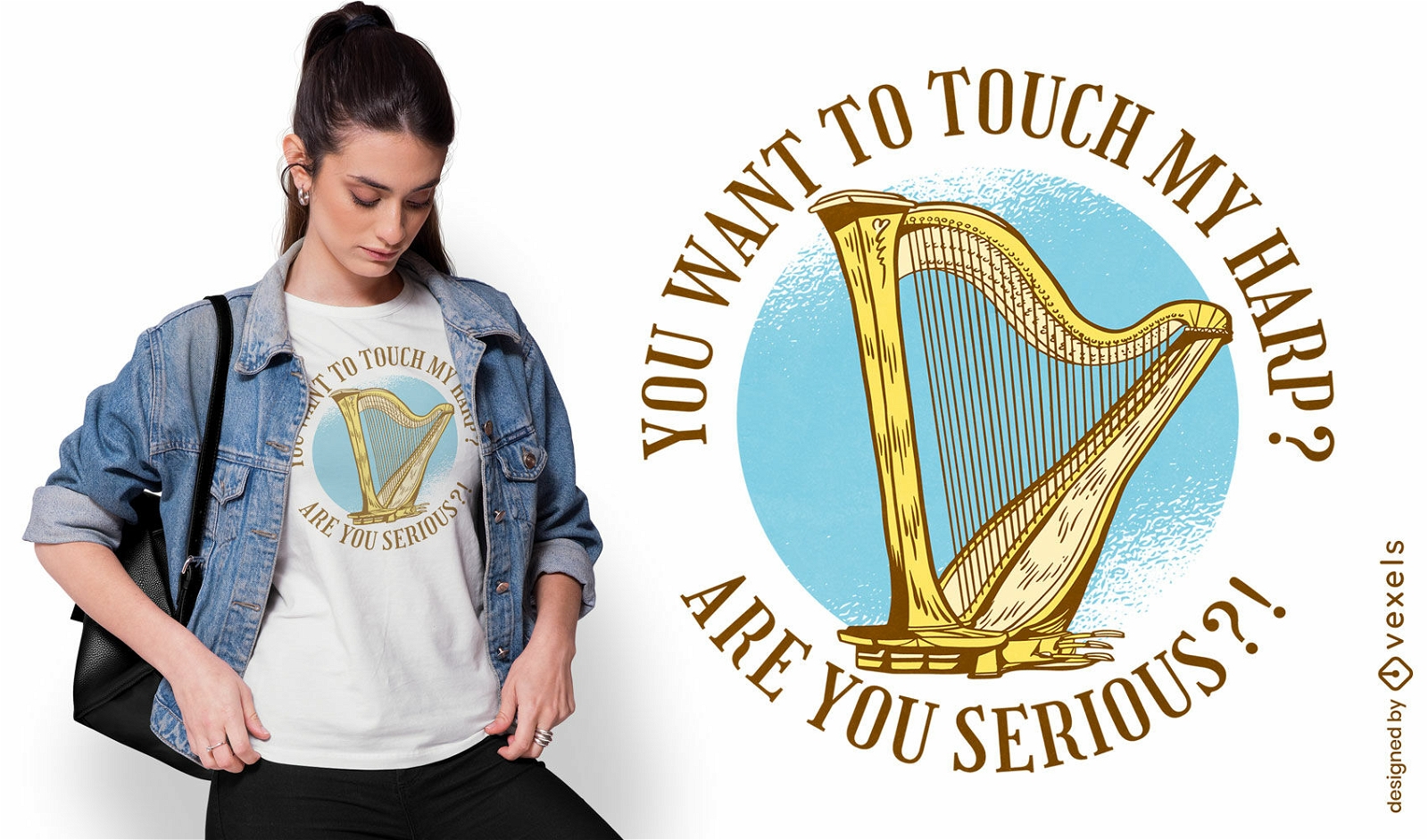 Design de camiseta de instrumento musical de harpa