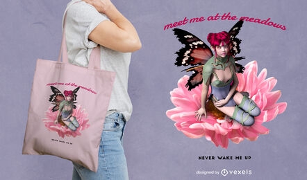 Hada de anime en el diseño de la bolsa de asas de flores.
