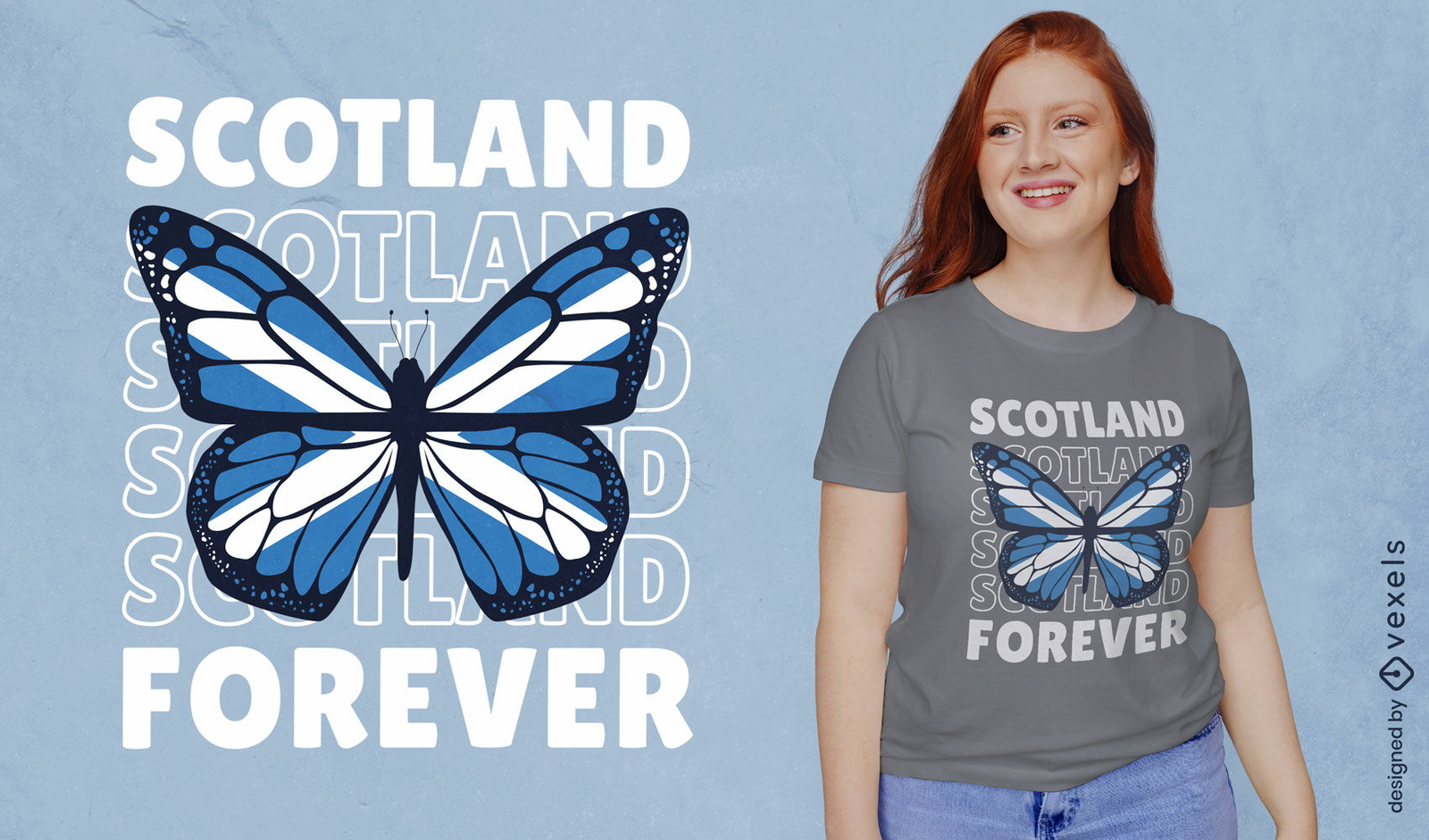 Diseño de camiseta de mariposa y bandera de Escocia para siempre