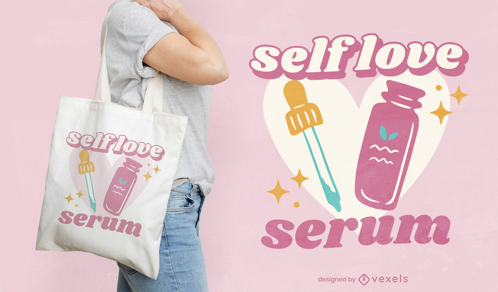 Design de bolsa para cuidados com a pele de soro de amor próprio