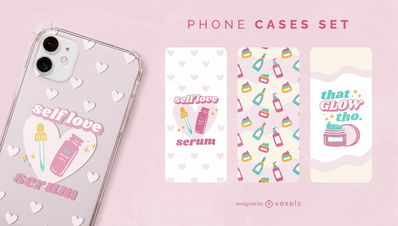 Set de fundas de teléfono de amor para el cuidado de la piel