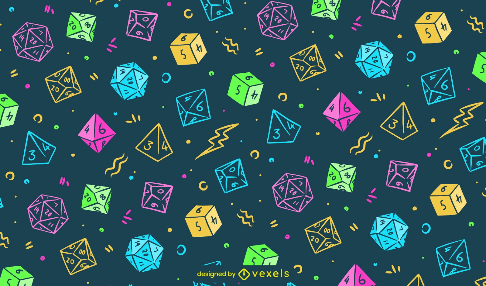 RPG game dice colorful pattern design