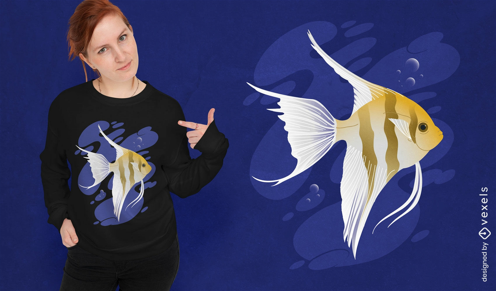 Diseño de camiseta de natación animal pez ángel.