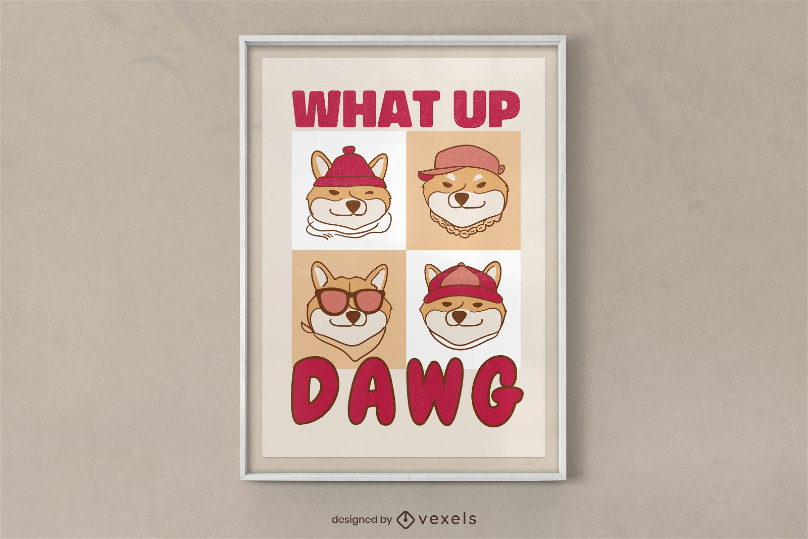 What up dawg? dog characters poster design