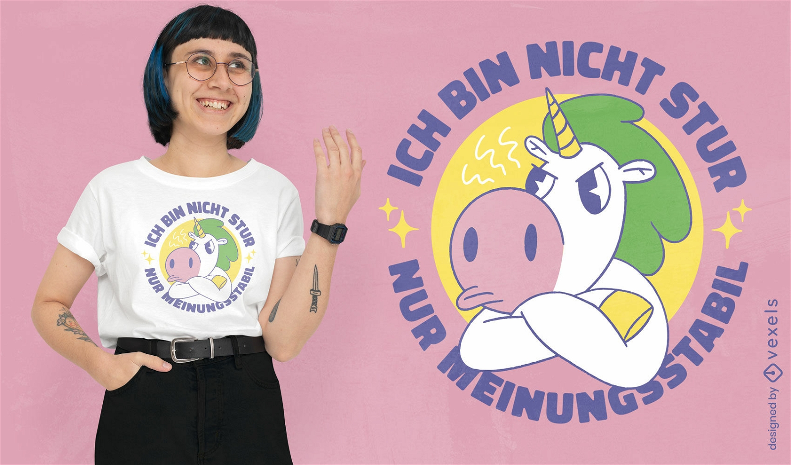 Diseño de camiseta de dibujos animados de unicornio enojado