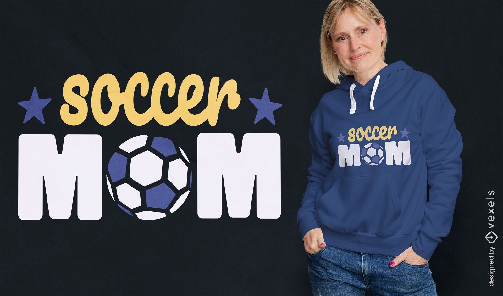 Cita de mamá de fútbol con diseño de camiseta de estrellas.
