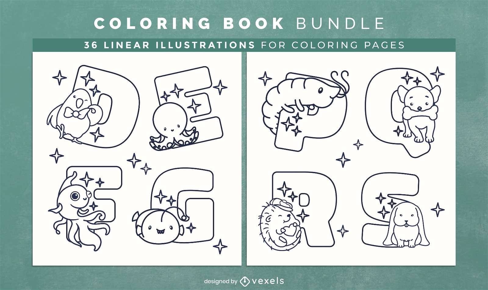 Diseño de páginas de libro para colorear de alfabeto animal lindo