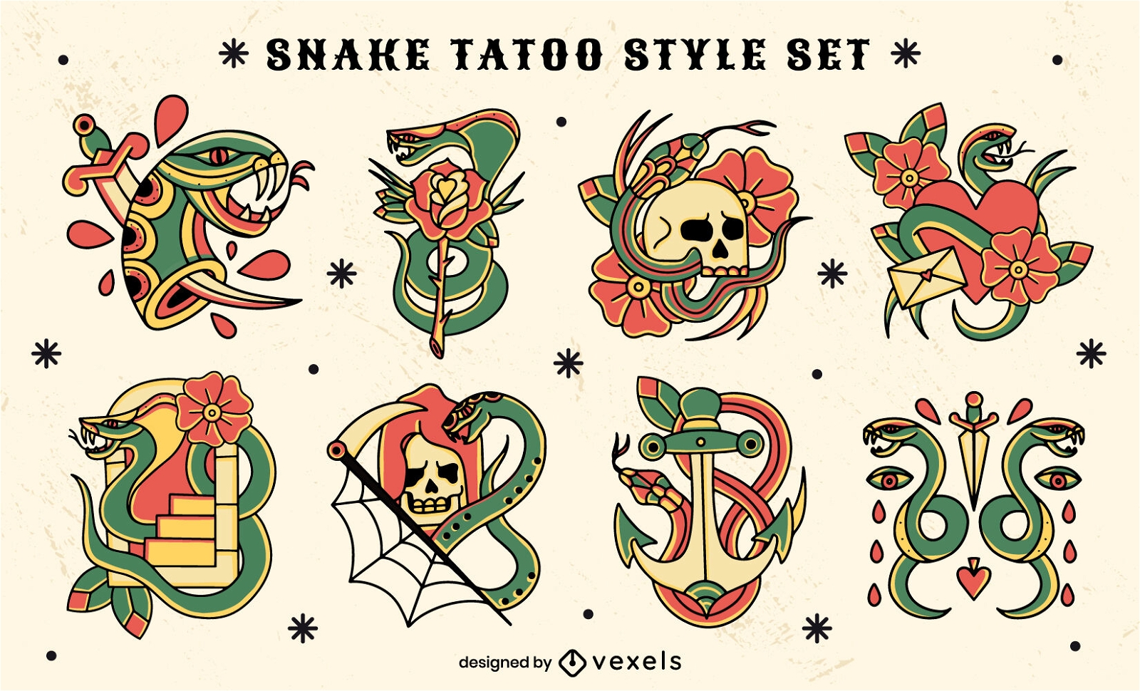 conjunto de adesivos de tatuagem de cobra