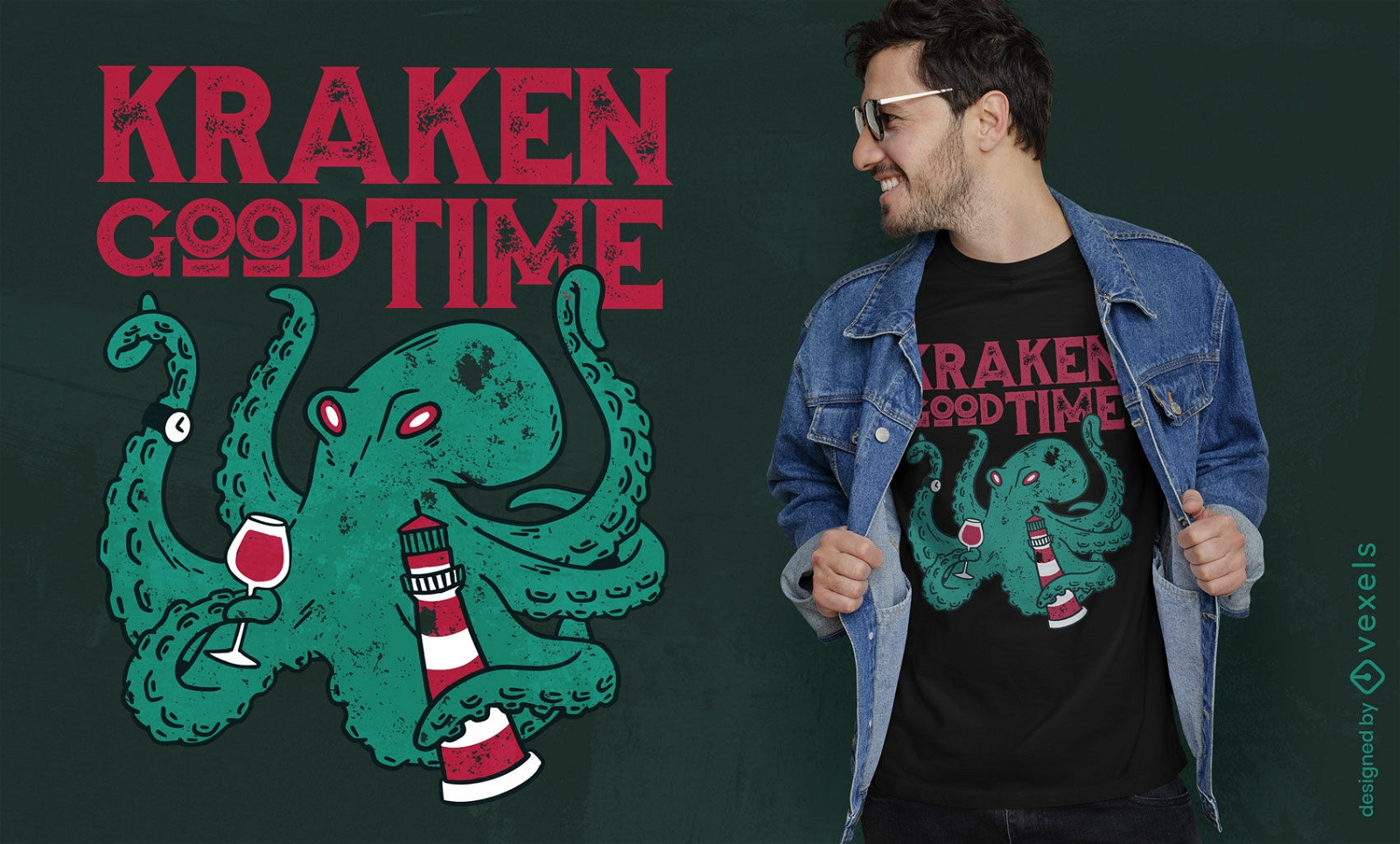 Diseño de camiseta Kraken good time