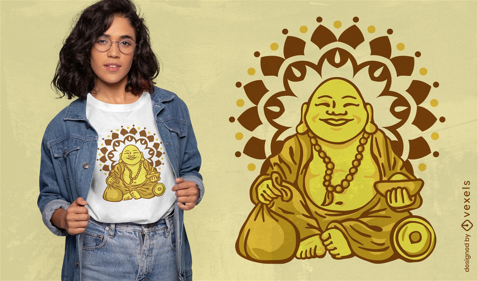 Adorable diseño de camiseta de Buda dorado.