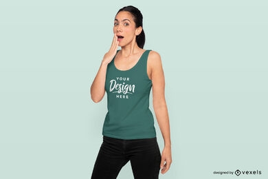 Surprised woman in ponytail and tank top mockup