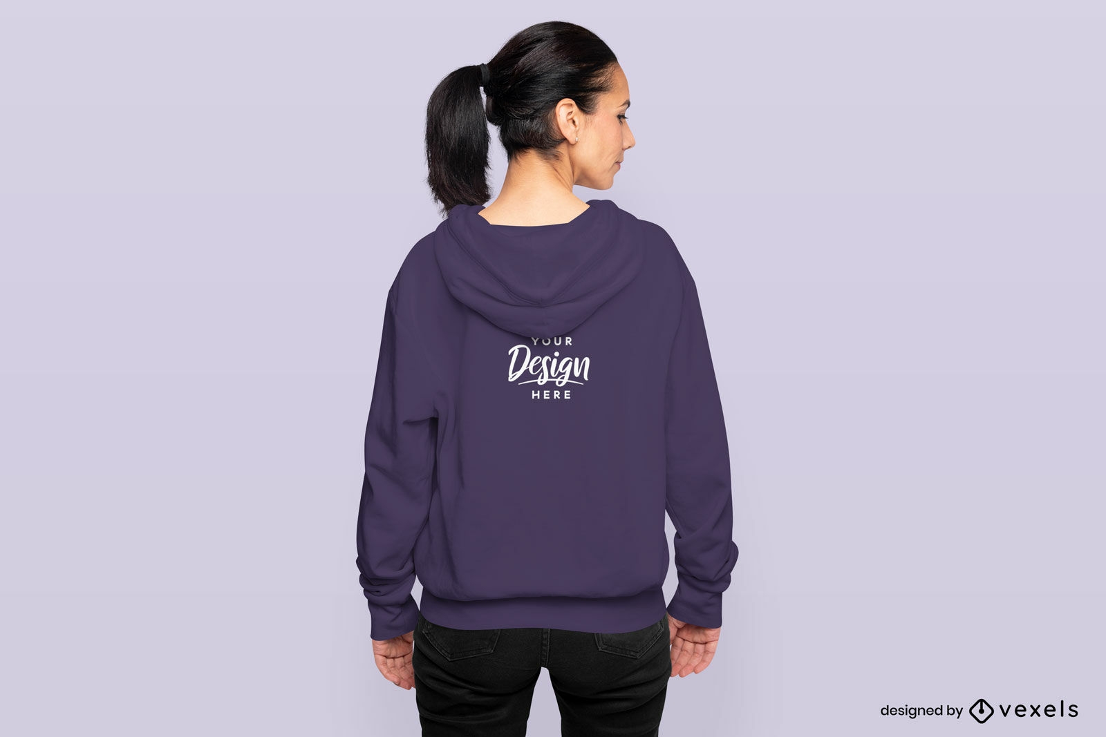 Brunette woman with ponytail hoodie mockup