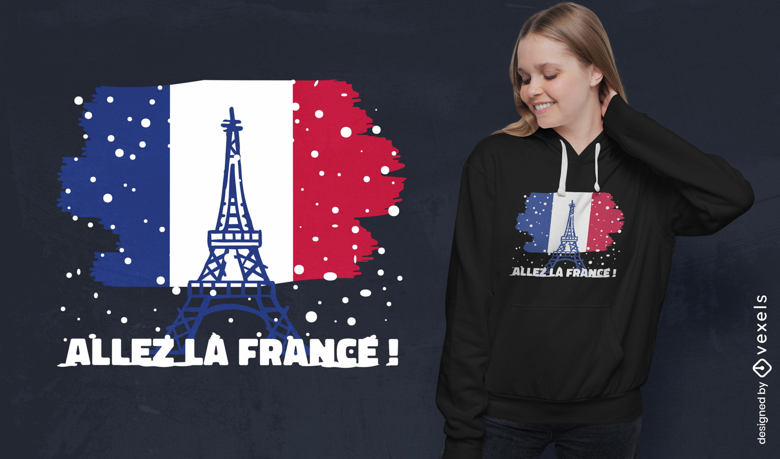 Design de t-shirt da bandeira da Torre Eiffel e da França