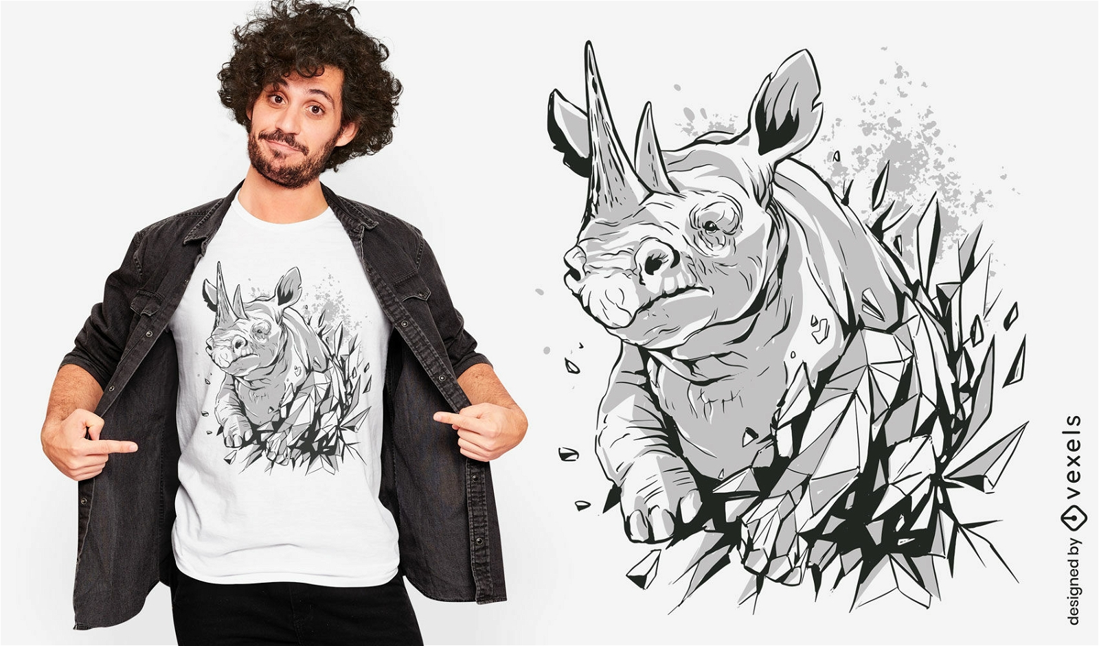 Dise?o de camiseta de rinoceronte poligonal.