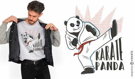 Design de camiseta de desenho animado de panda de karatê