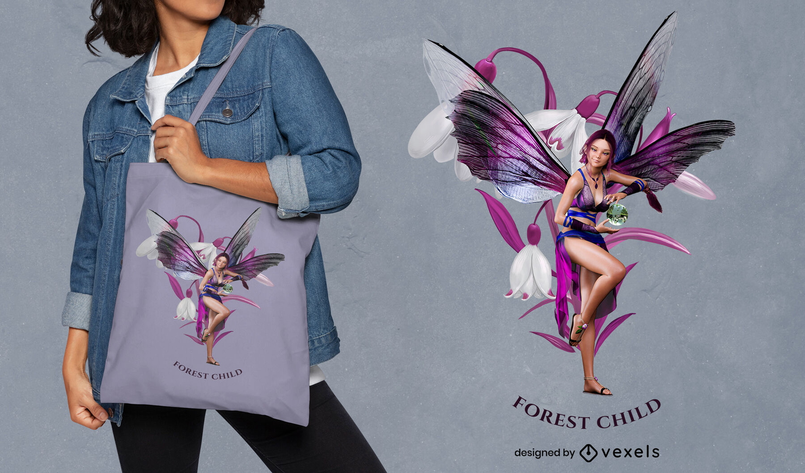 Diseño de bolso tote fantasía hada de las flores