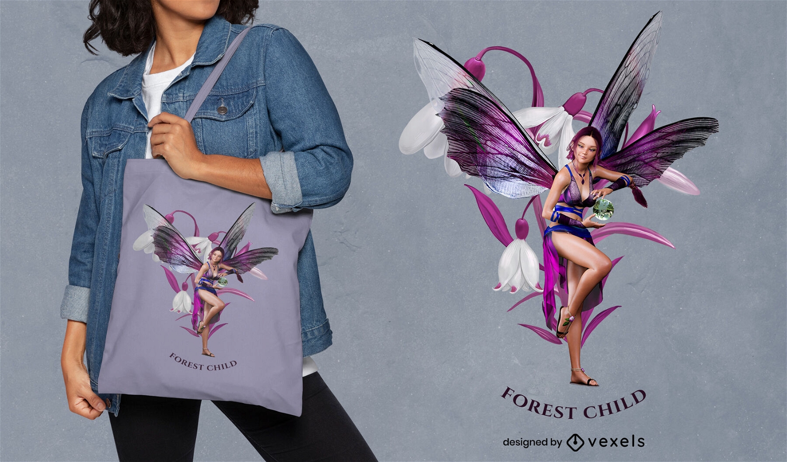 Flower fairy fantasy tote bag design