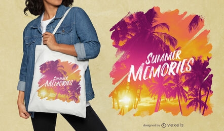Palm trees and sunset tote bag design