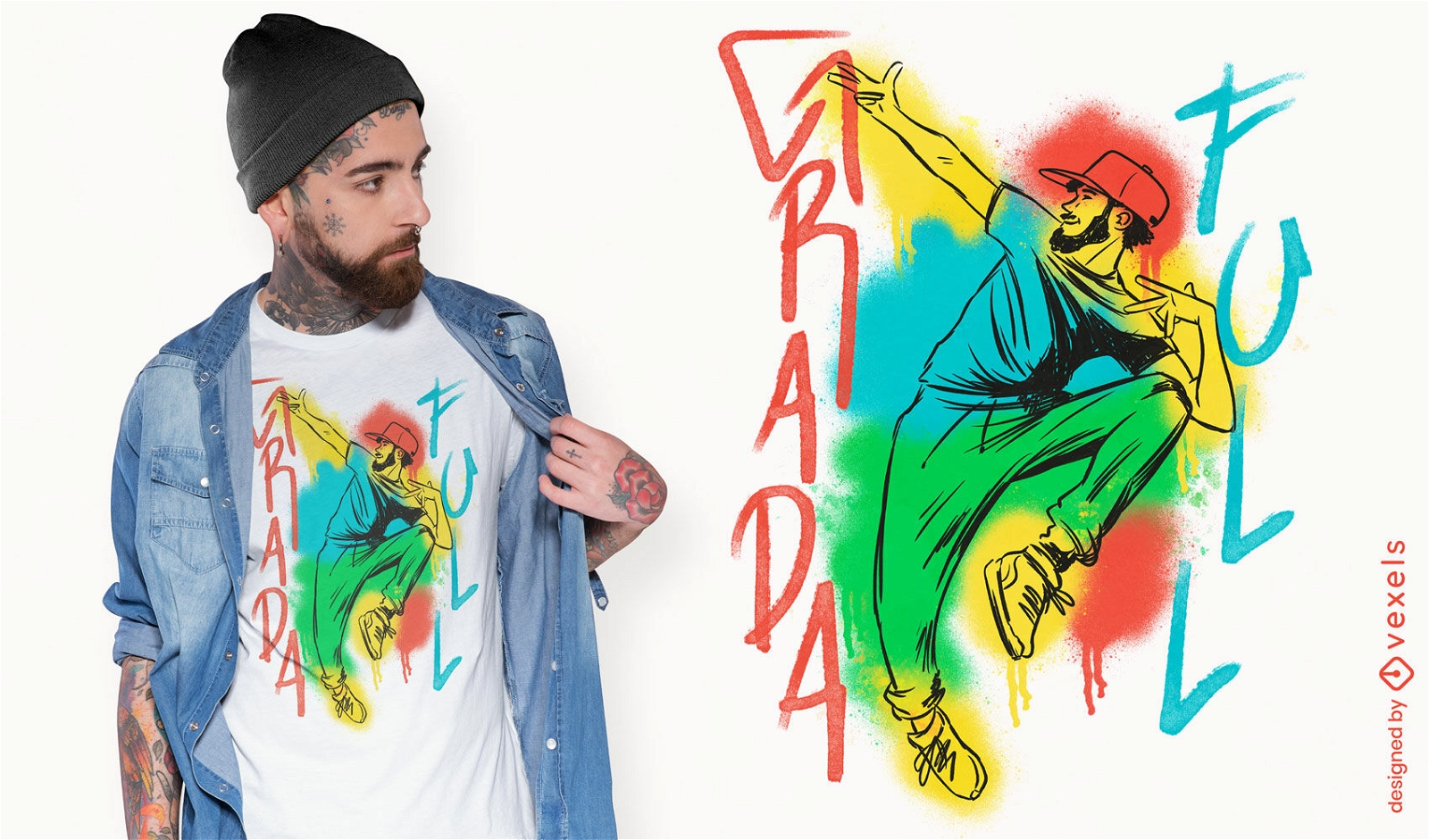 Diseño de camiseta de graffiti de bailarina de hip hop