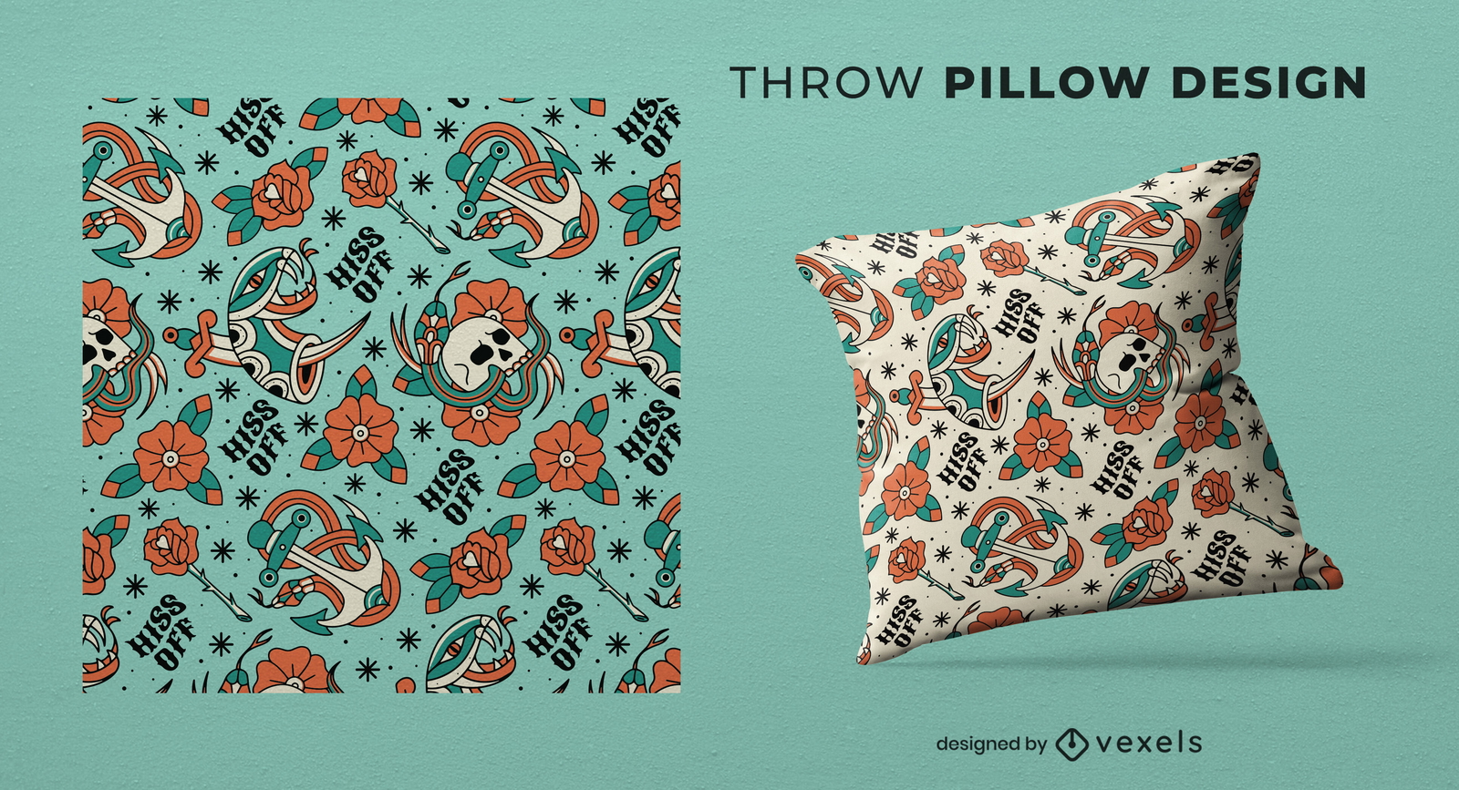 Tattoo snakes throw pillow design