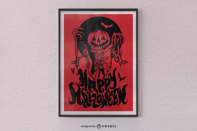 Diseño de cartel de monstruo de calabaza de feliz halloween