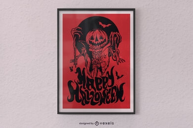 Happy halloween pumpkin monster poster design