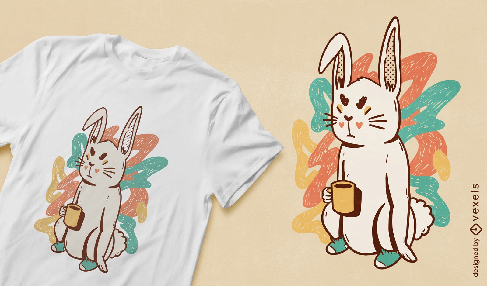 Diseño de camiseta de mal humor de conejo cansado