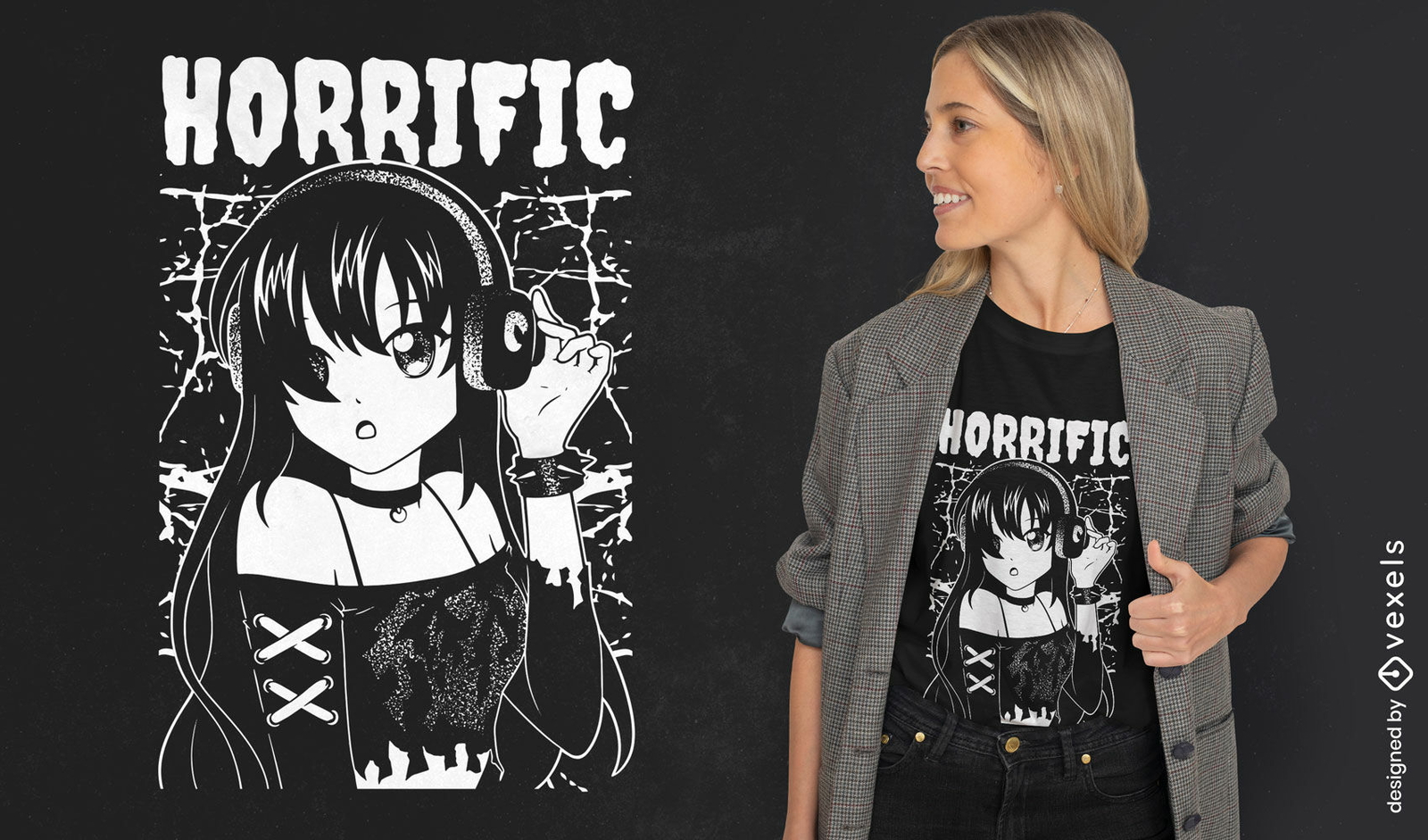 Diseño de camiseta horrible de chica anime oscura