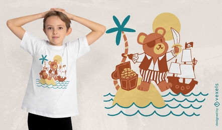 Diseño lindo de camiseta de animal de oso pirata