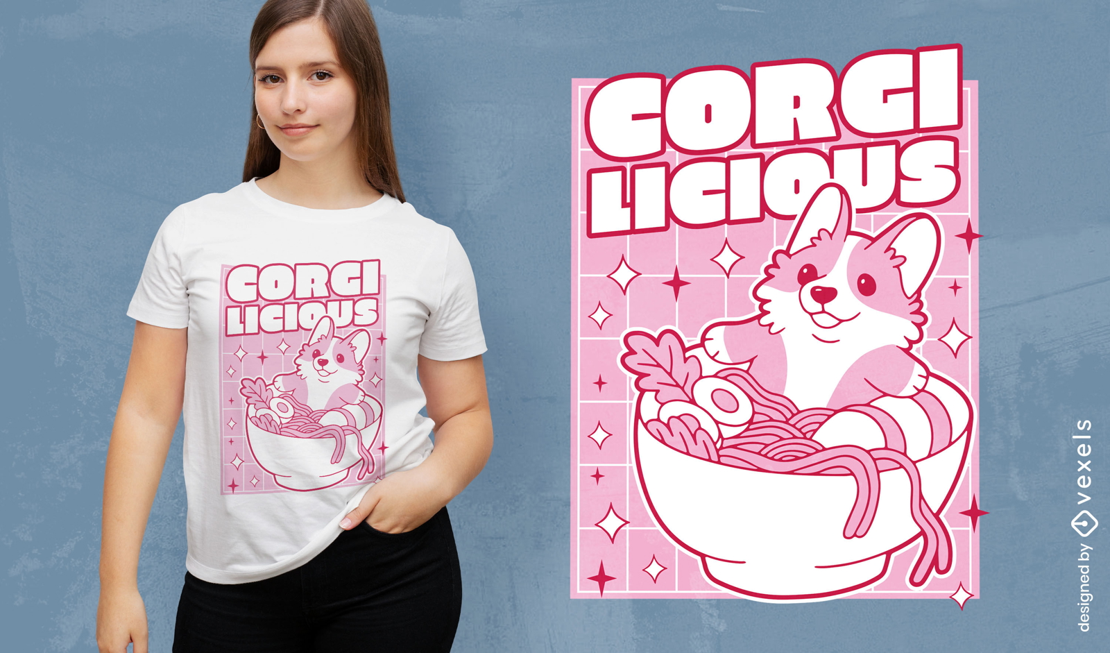 Corgi dog ramen t-shirt design