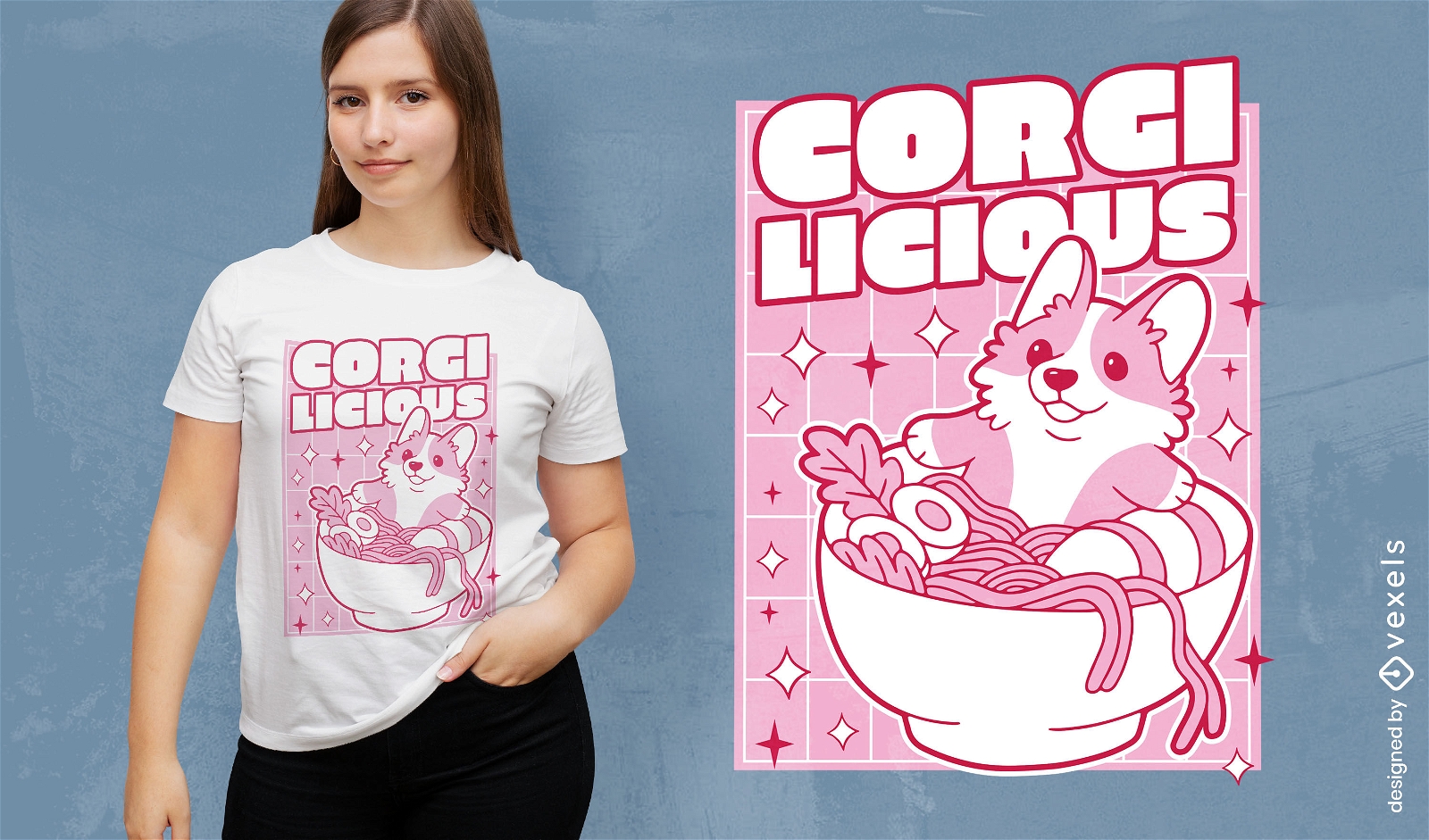 Design de camiseta de ramen de cachorro Corgi
