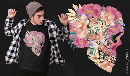 Aquarellskelett mit Blumen-T-Shirt-Design