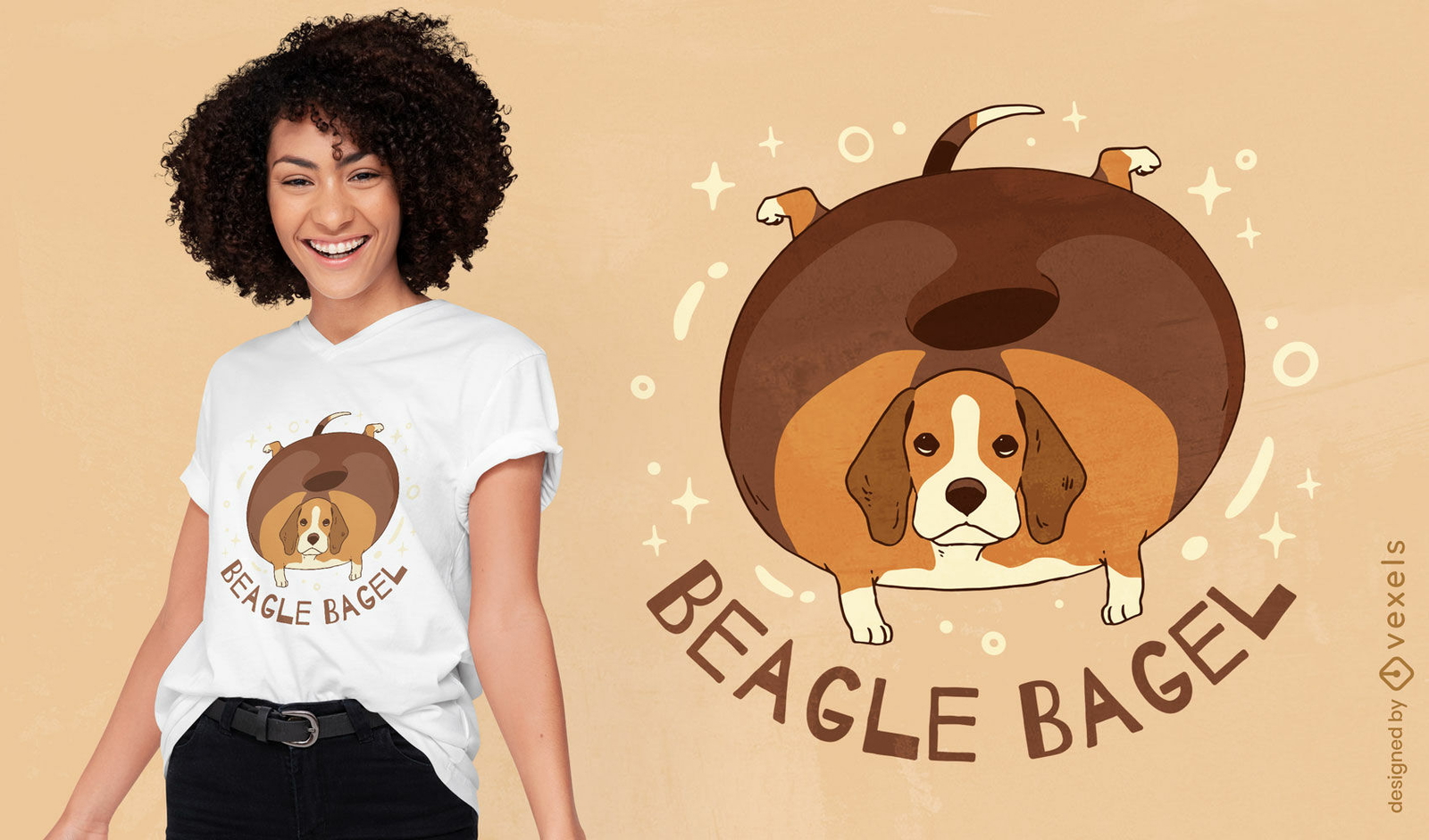 Diseño divertido de camiseta de perro beagle bagel