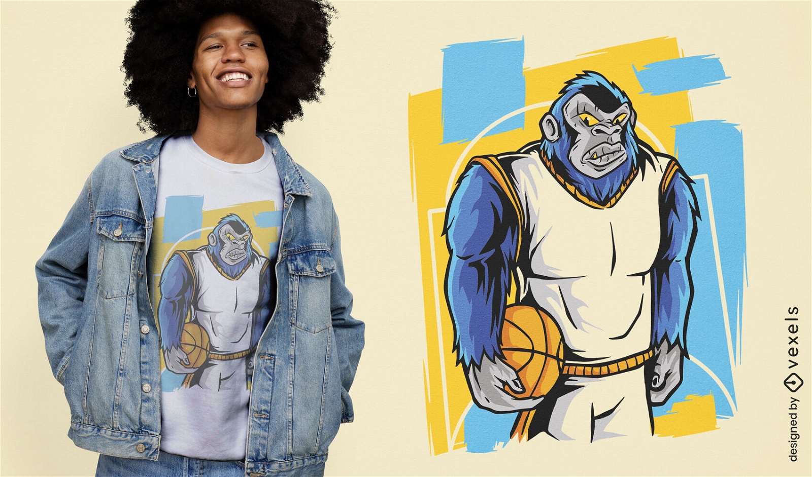 Gorila jugando diseño de camiseta de baloncesto.