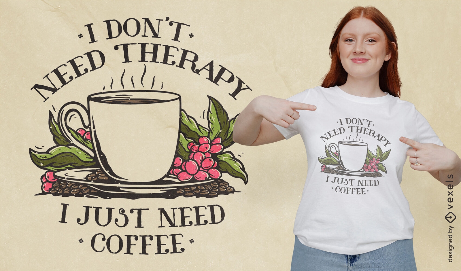 Bebida de café e design de t-shirt de uvas