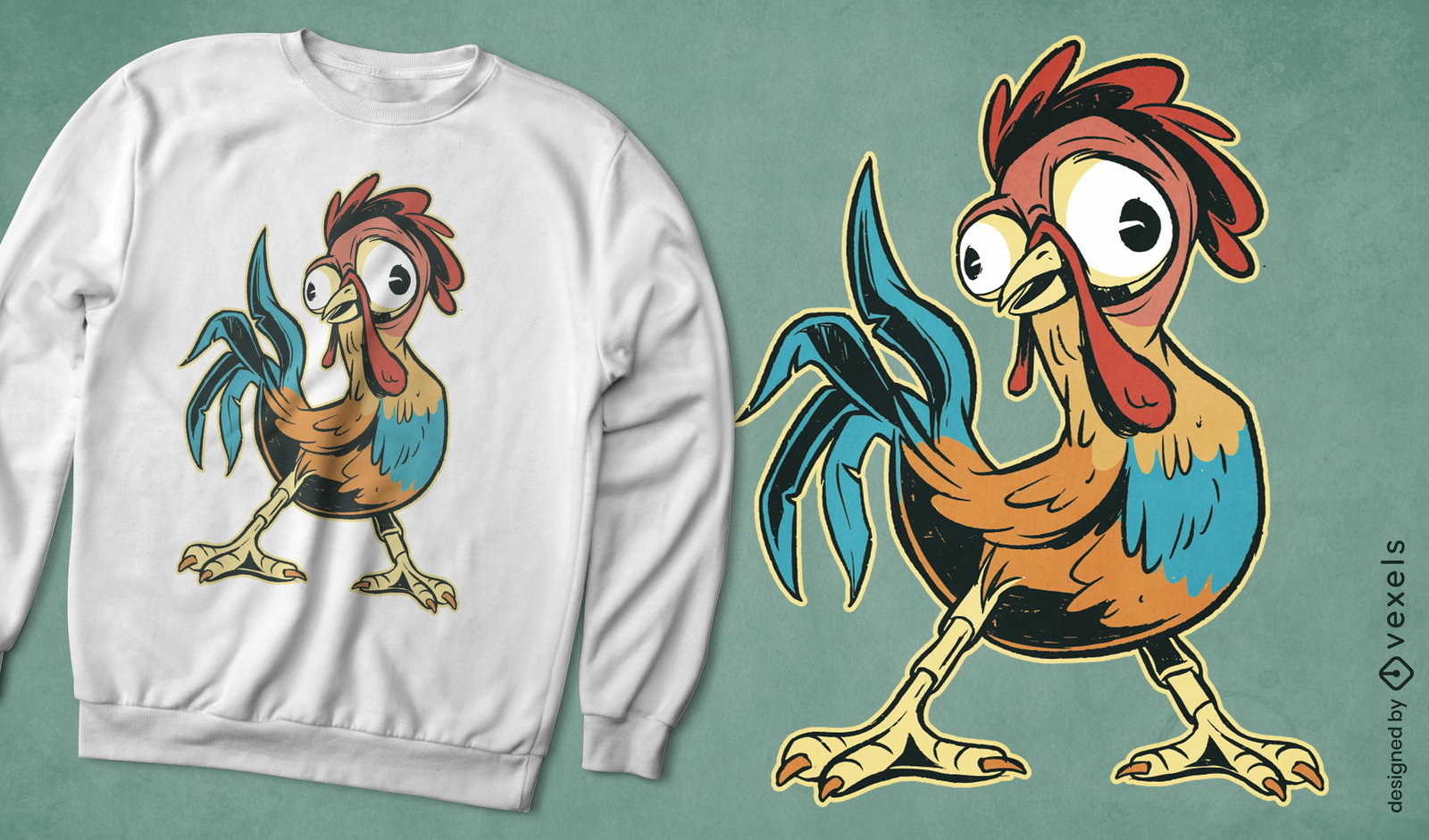 Diseño de camiseta de dibujos animados de animales de granja de gallo