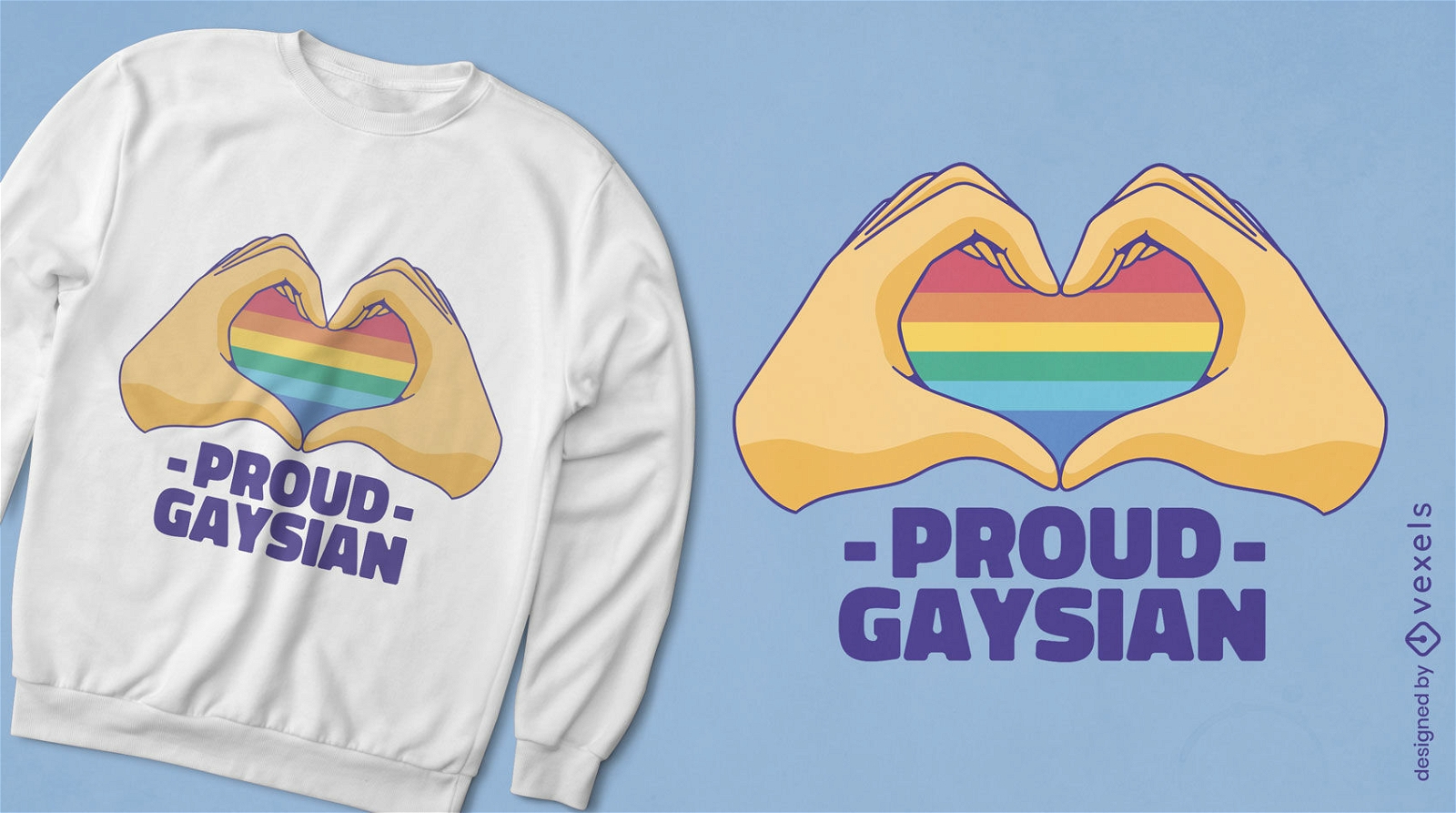 Manos haciendo corazón con diseño de camiseta de bandera de orgullo