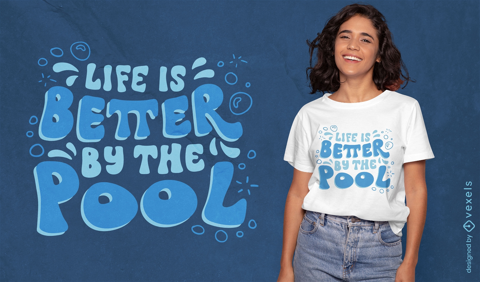 Diseño de camiseta con cita de vida junto a la piscina