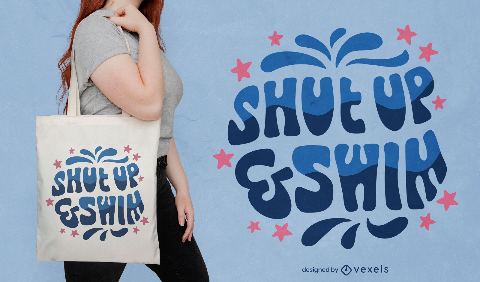 Shut up and swim tote bag design