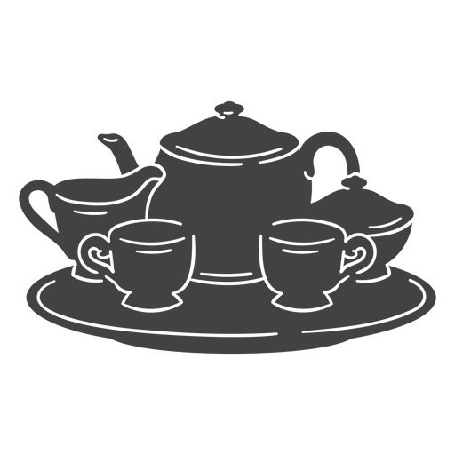 Tea set image in silhouette PNG Design