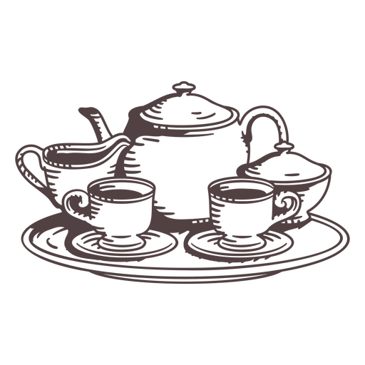 Imagen de trazo de juego de té Diseño PNG