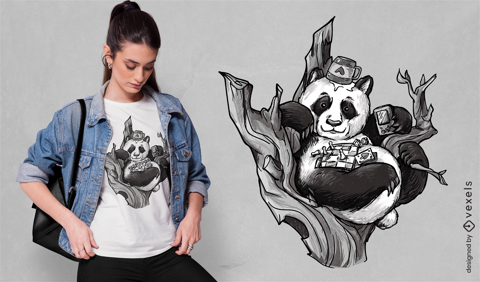 Panda bear with board games t-shirt design