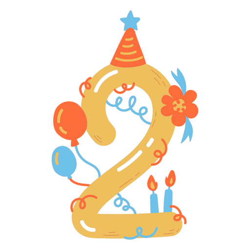 Grandes diseños de fiesta de segundo cumpleaños. Diseño PNG