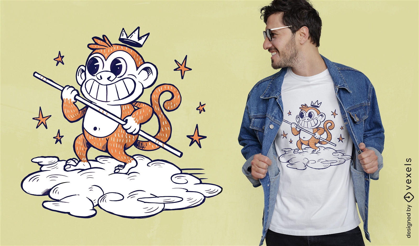 Design de camiseta de nuvem de macaco sorridente