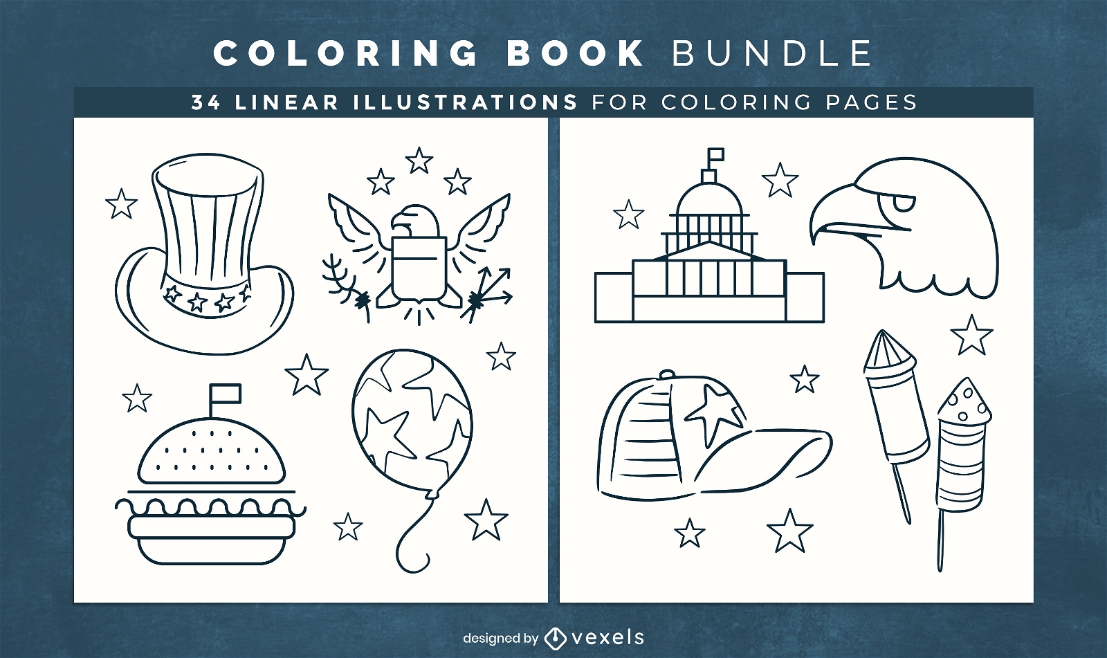 Elementos dos EUA páginas de design de livro para colorir