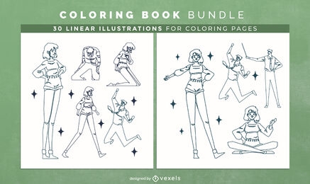 Cartoon people coloring book design pages