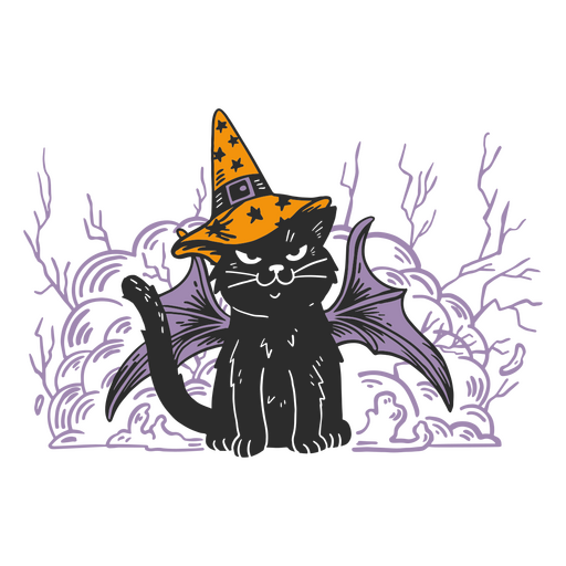 Cat with bat wings on halloween night    PNG Design