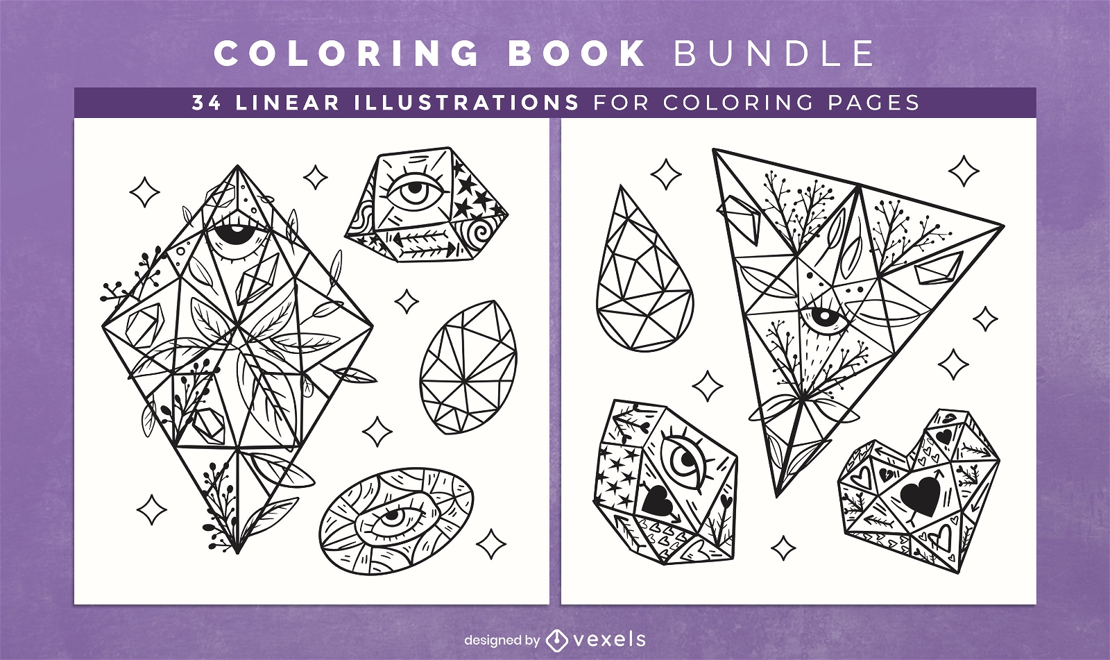 Crystals with eyes coloring book design pages